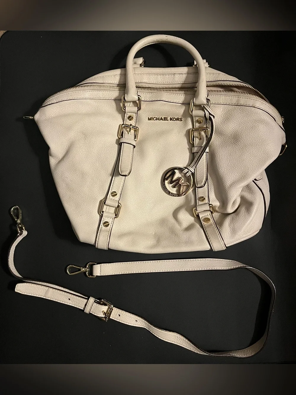 Michael Kors Ivory Leather Satchel with Gold Hardware